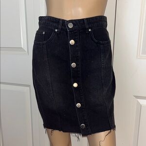 Black Denim Button-Front Skirt